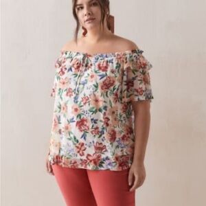 PENNINGTONS FLORAL printed off shoulder mesh top BLOUSE PLUS women’s size 5X